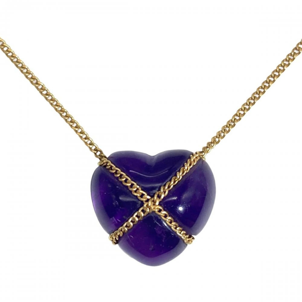 Tiffany & Co. Chain Cross Heart Necklace with Amethyst, 18K Yellow Gold (3.0g...